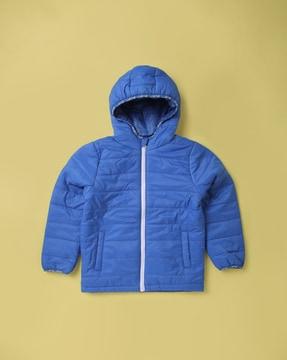 hooded zip-front quilted jacket