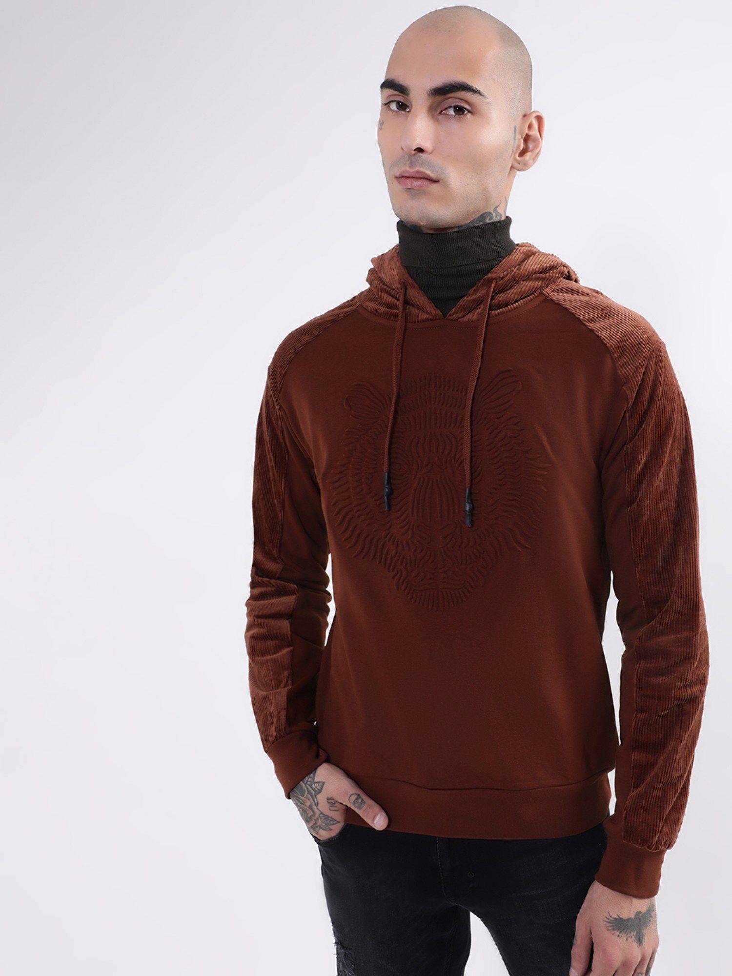 hoodie regular fit in cotton polyester blend fabric with embossed print