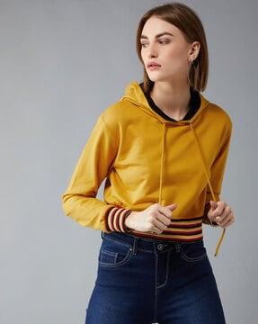 hoodie with striped contrast hem