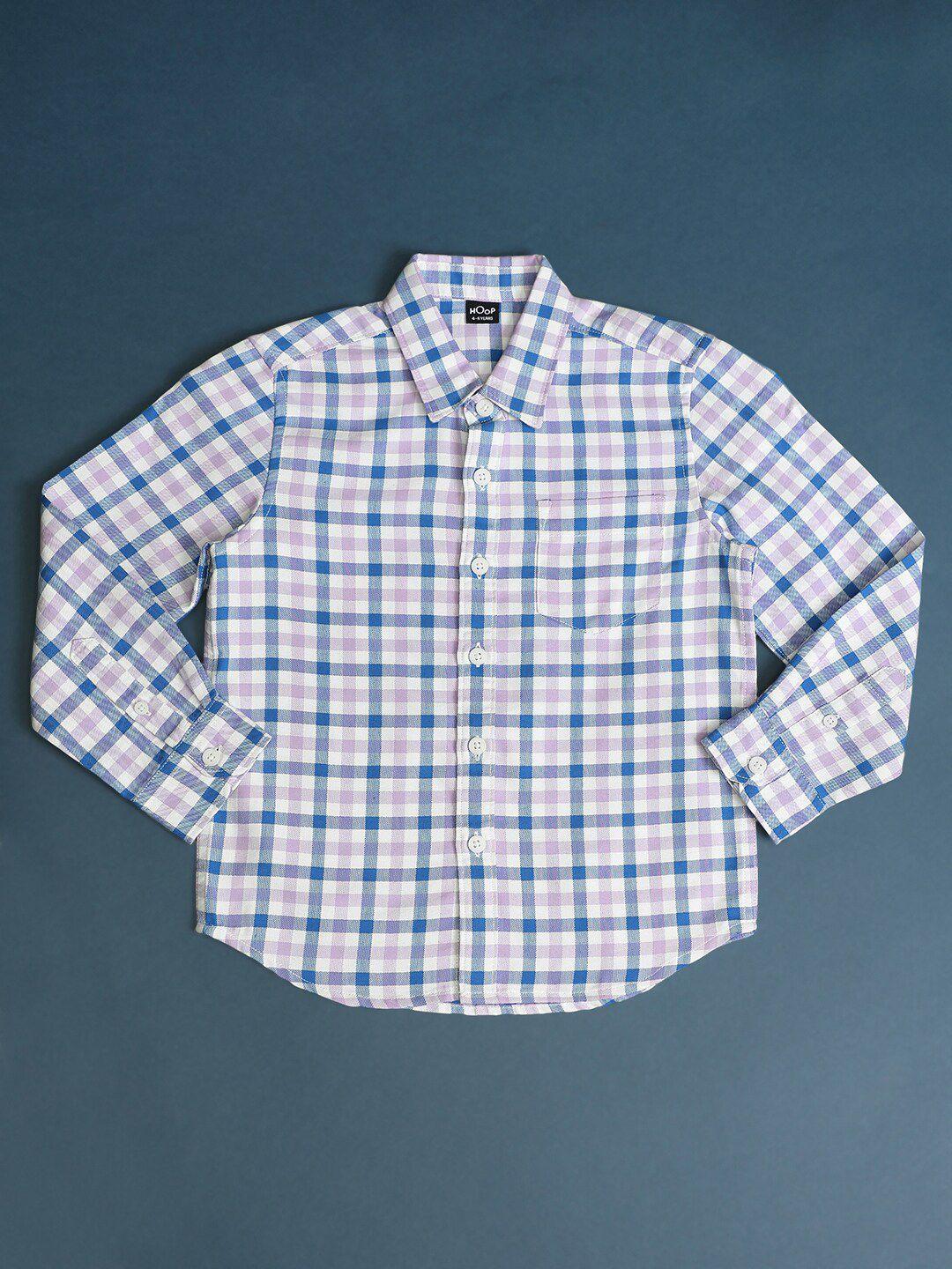 hoop boys checked spread collar long sleeves casual shirt