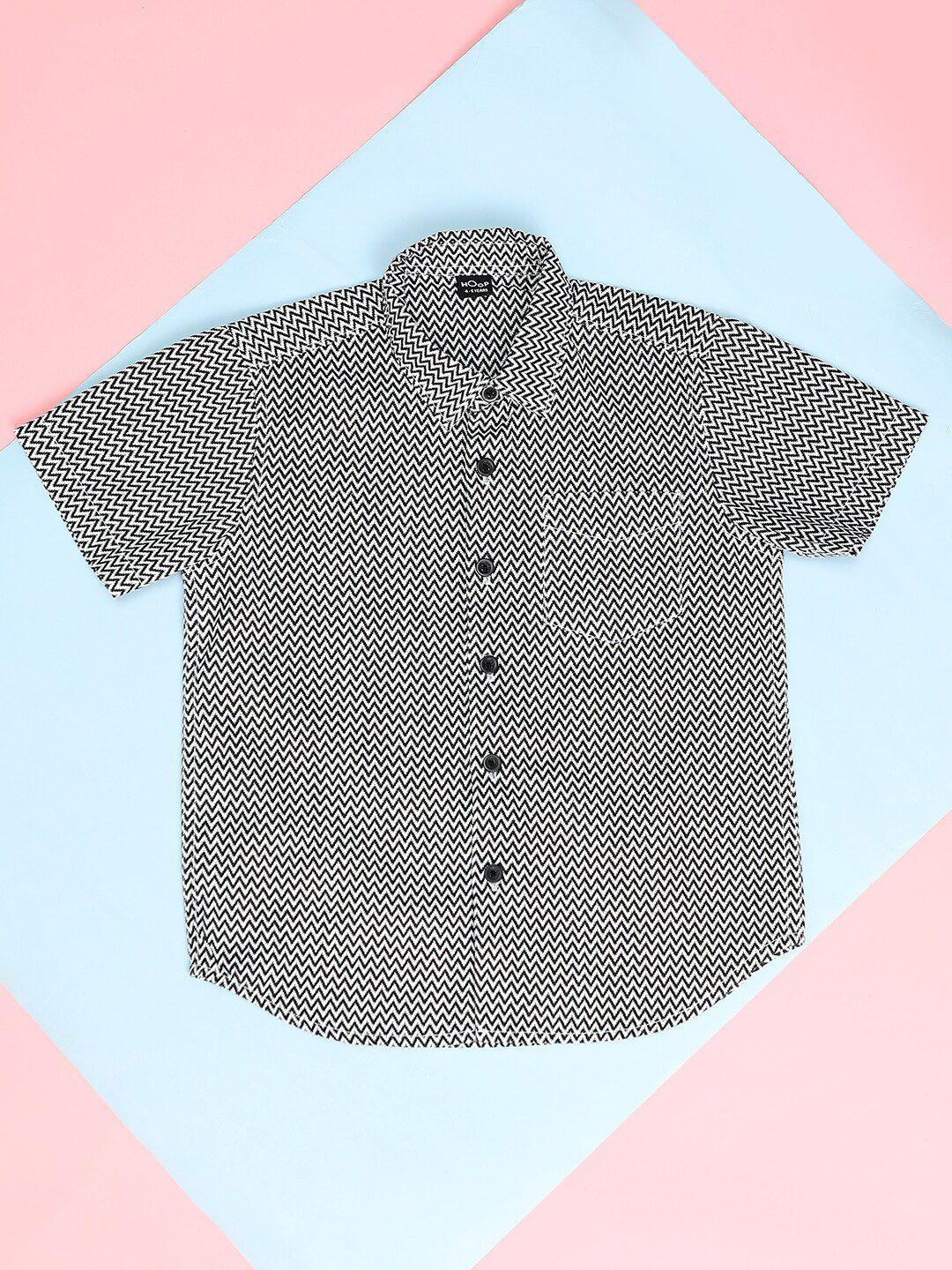 hoop boys geometric printed spread collar short sleeves cotton casual shirt