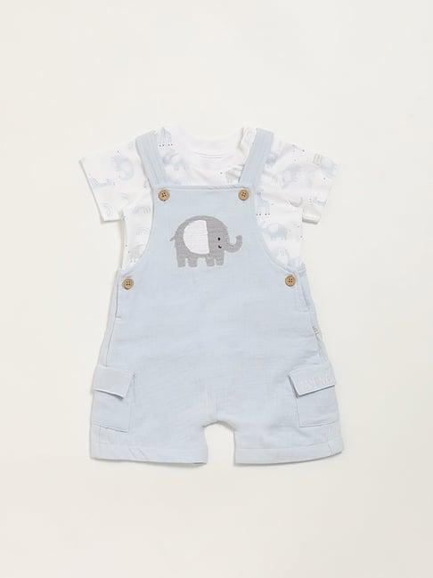 hop baby by westside blue printed t-shirt with dungaree set