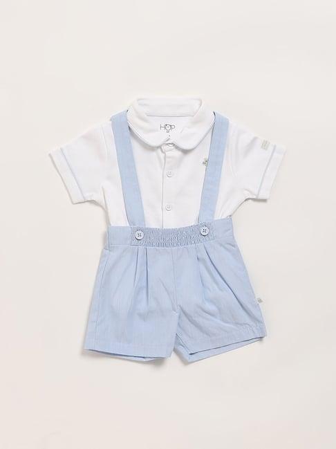 hop baby by westside blue t-shirt with dungaree set