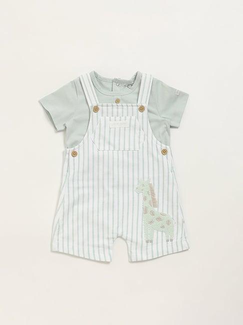 hop baby by westside green striped t-shirt with dungaree set