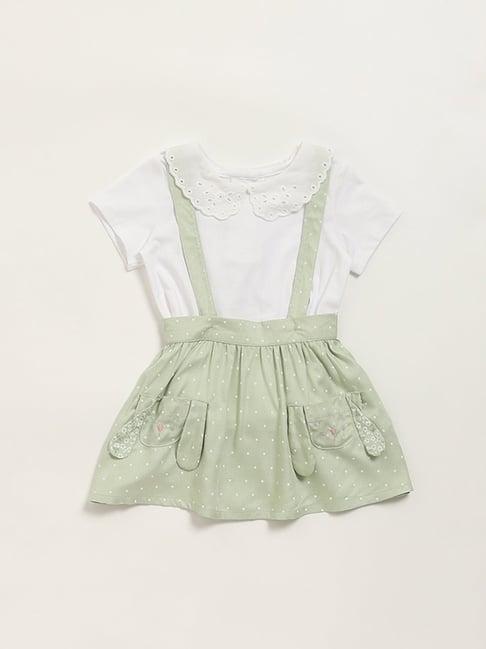 hop baby by westside green t-shirt & dungaree set