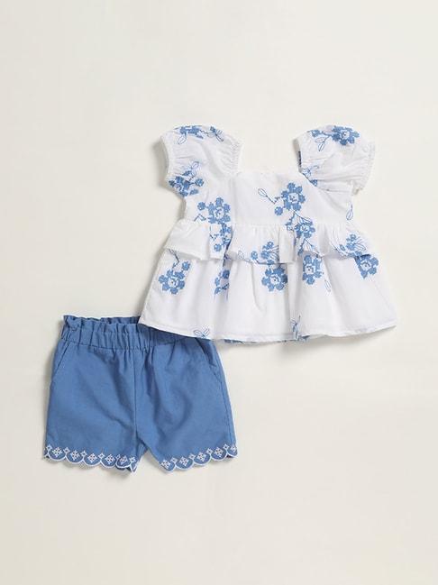 hop baby by westside white & blue floral printed top with shorts