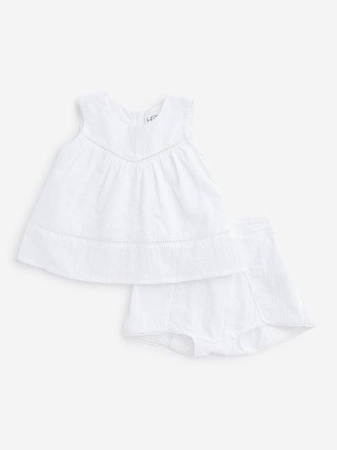 hop baby by westside white schiffli detailed top with shorts set