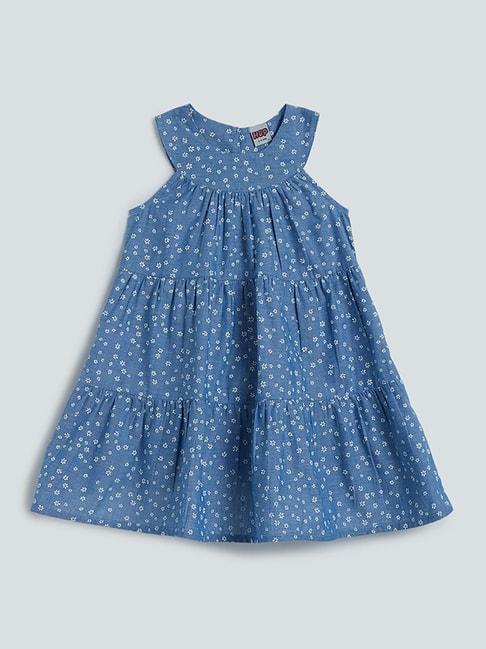 hop kids by westside blue floral printed tiered dress
