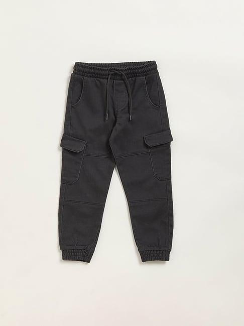 hop kids by westside charcoal mid-rise cargo-style joggers