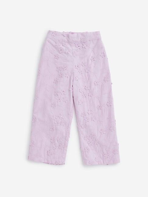 hop kids by westside lilac floral embroidered pants