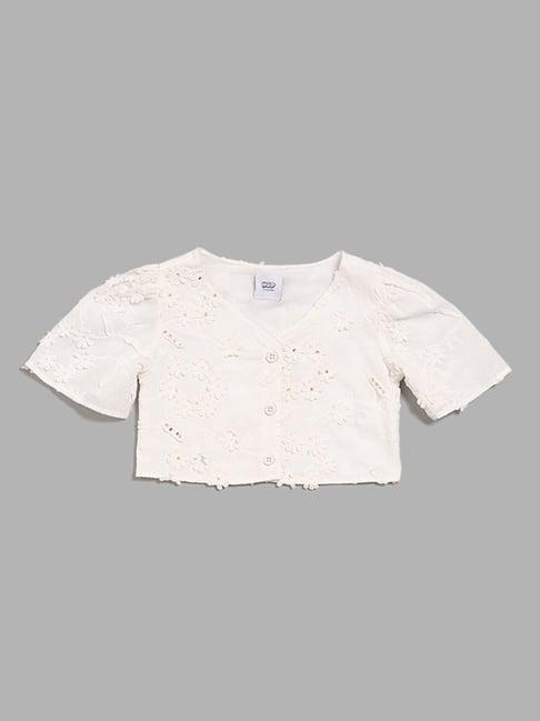 hop kids by westside off white floral embroidered crop top