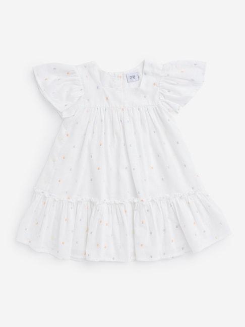 hop kids by westside off-white embroidered spotted dress