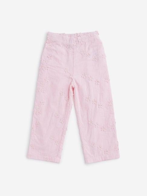 hop kids by westside pink floral embroidered pants