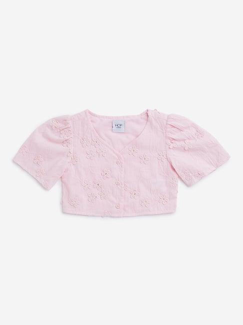 hop kids by westside pink floral embroidered top