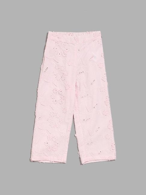 hop kids by westside pink floral embroidered trouser