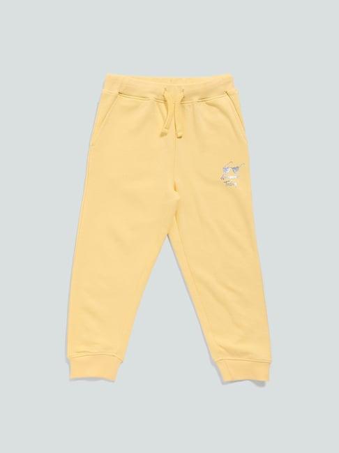 hop kids by westside yellow shiny printed joggers