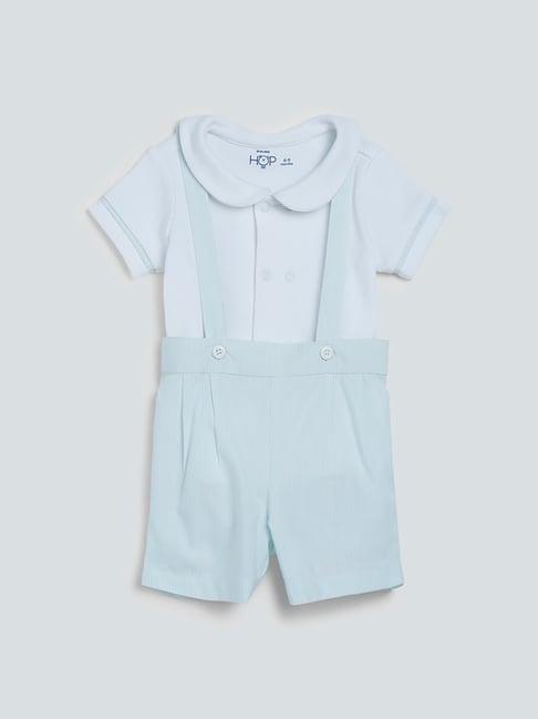 hop baby by westside aqua striped dungaree and t-shirt set