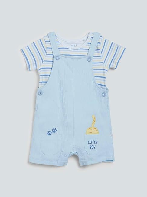 hop baby by westside blue dungaree and striped t-shirt set