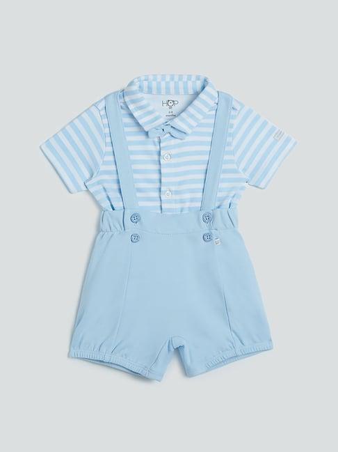 hop baby by westside blue dungarees, t-shirt and bow set