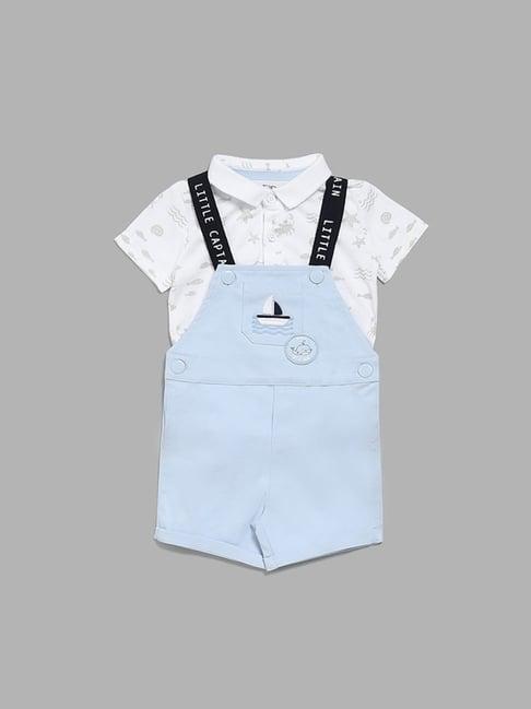 hop baby by westside blue printed dungaree with t-shirt
