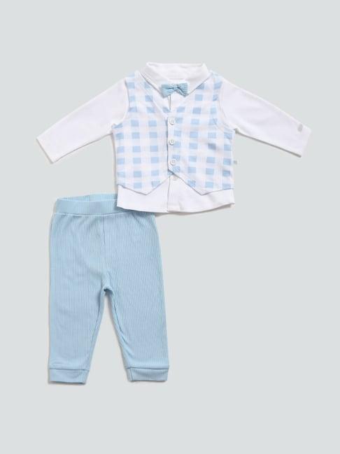 hop baby by westside blue shirt, waistcoat & pants set