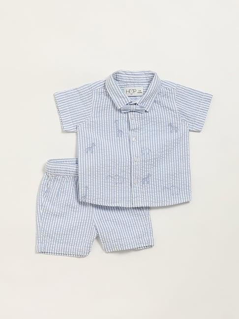 hop baby by westside blue striped shirt with shorts set