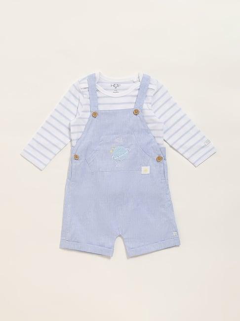 hop baby by westside blue striped t-shirt & dungaree set