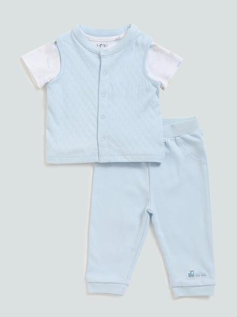 hop baby by westside blue t-shirt, waistcoat and pants set