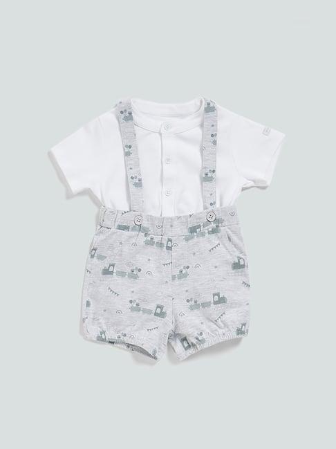 hop baby by westside grey paul printed shorts and shirt set