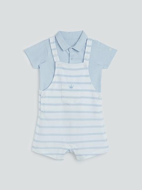 hop baby by westside light blue t-shirt and dungaree set