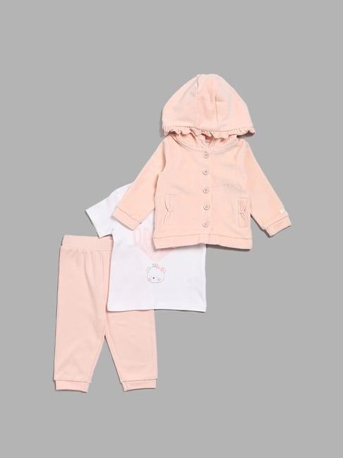 hop baby by westside peach t-shirt, pants and cardigan set