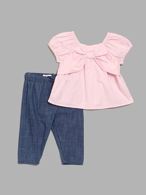 hop baby by westside pink bow-adorned top with denim pants