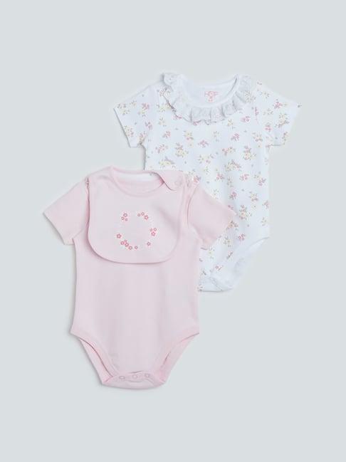 hop baby by westside pink floral-theme rompers and bib set