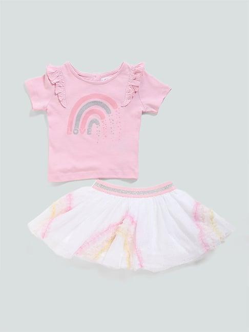 hop baby by westside pink rainbow top and skirt set