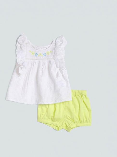 hop baby by westside plain lime-colored top with shorts