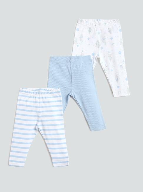 hop baby by westside printed blue leggings - pack of 3