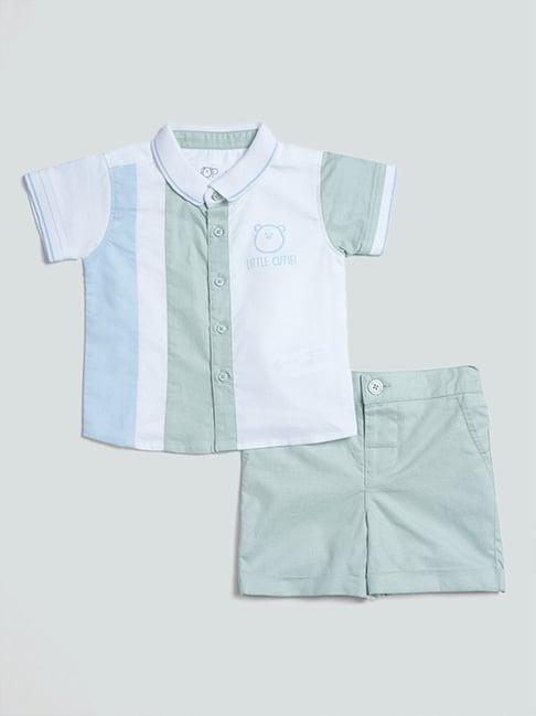 hop baby by westside printed sage-colored shirt with shorts