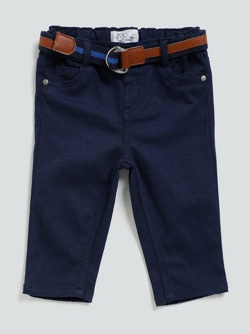 hop baby by westside solid navy blue denim jeans with belt