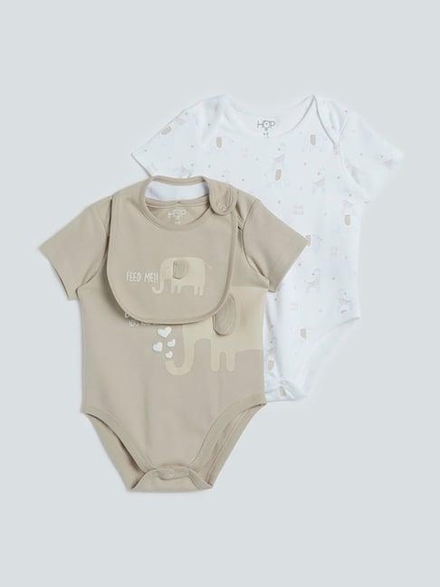 hop baby by westside taupe set of two onesies with a bib