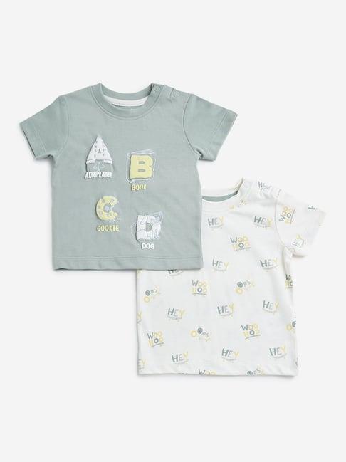 hop baby by westside teal & white printed design t-shirt - pack of 2