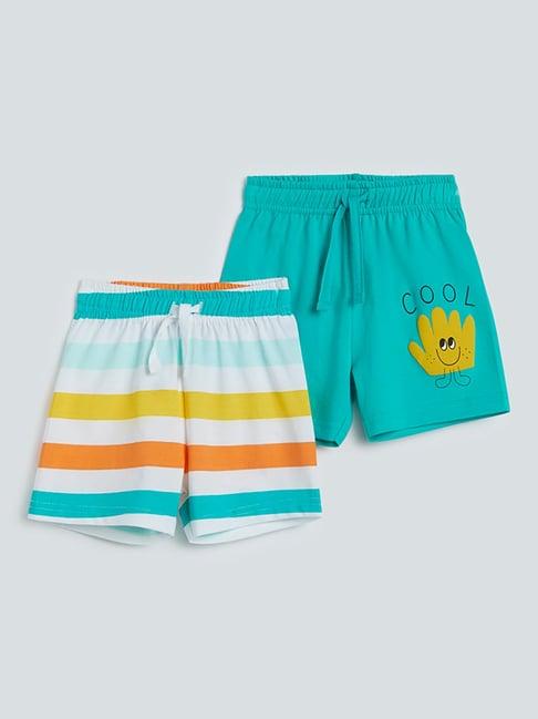 hop baby by westside teal printed shorts set of two