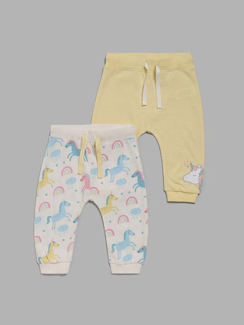 hop baby by westside unicorn printed multicolor joggers - pack of 2