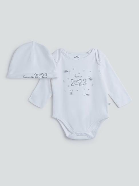 hop baby by westside white romper and cap set