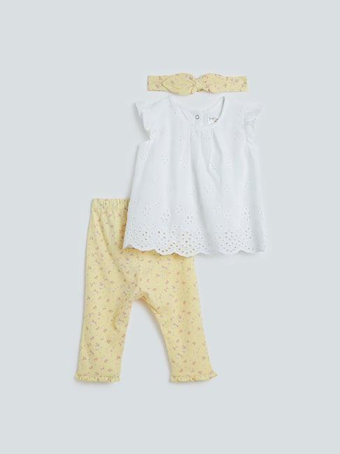 hop baby by westside white top, pants and headband set