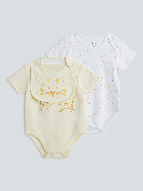 hop baby by westside yellow animal-themed onesies with bib