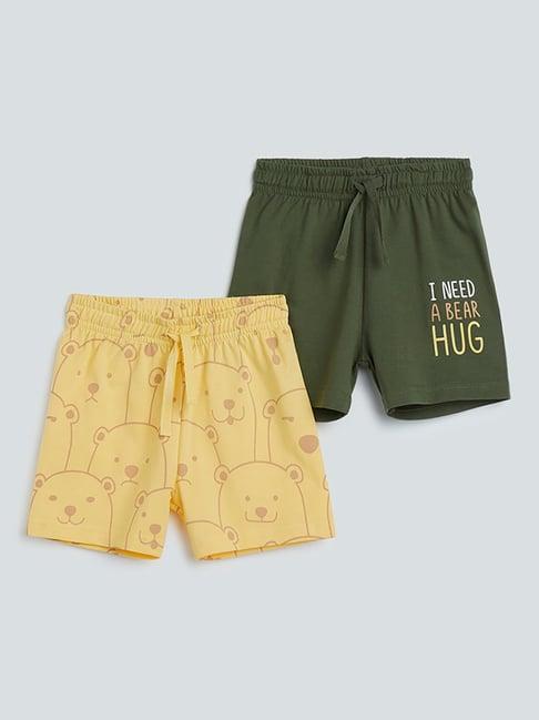 hop baby by westside yellow printed shorts set of two