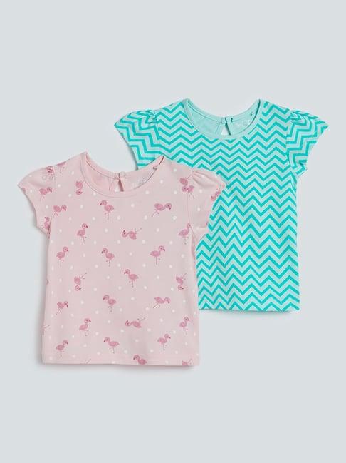 hop baby kids by westside aqua printed t-shirt set of two