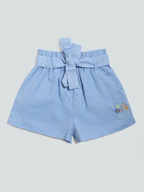 hop kids - junior girls by westside embroidered blue shorts