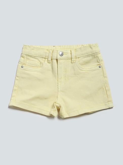 hop kids - junior girls by westside plain yellow shorts