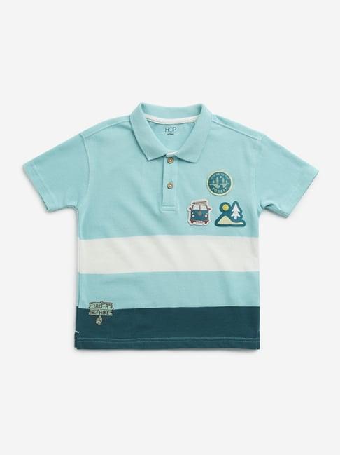 hop kids by westside aqua colour-blocked design cotton polo t-shirt